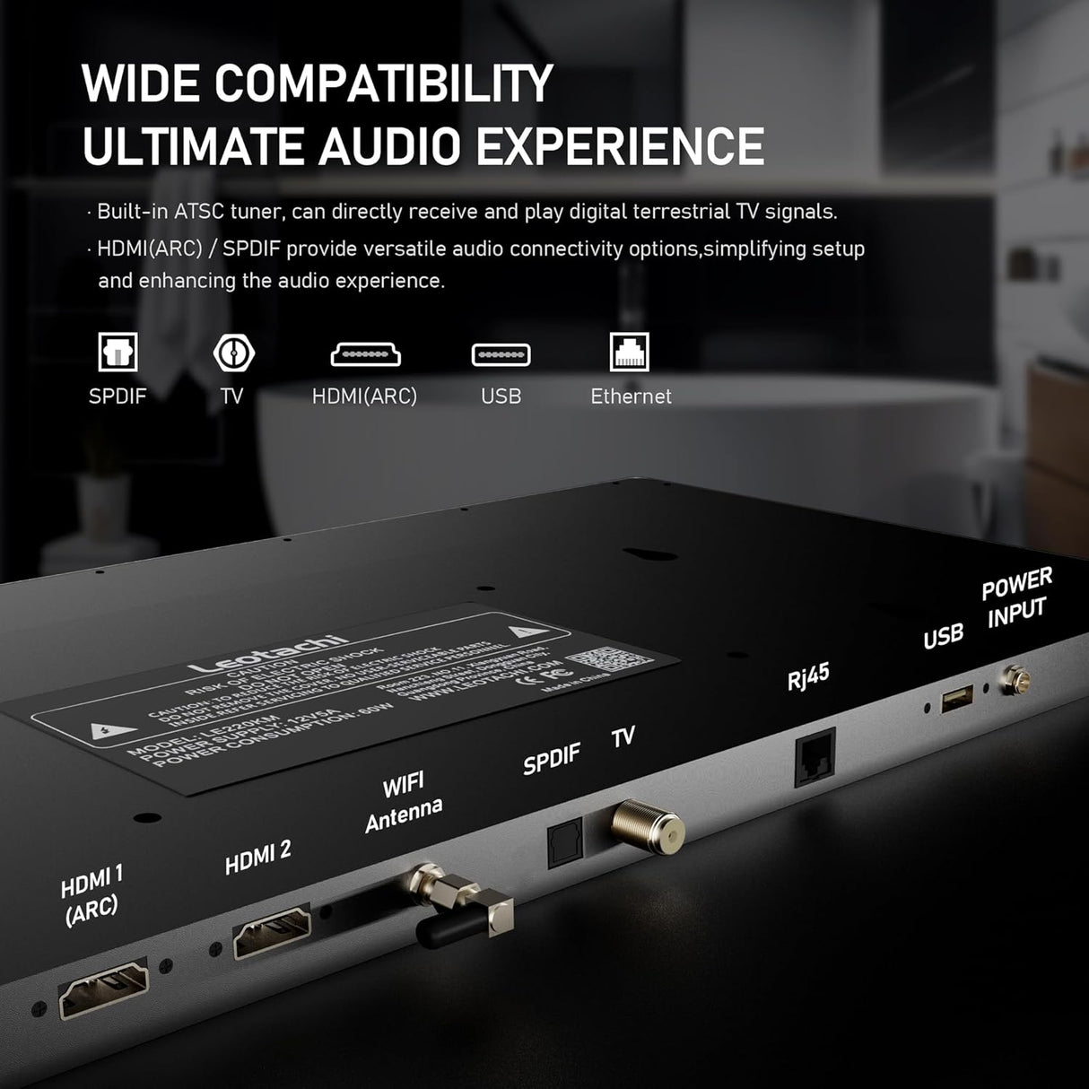 Espejo TV Smart 32 4K Ultra HD, IP66, Control por Voz, Android