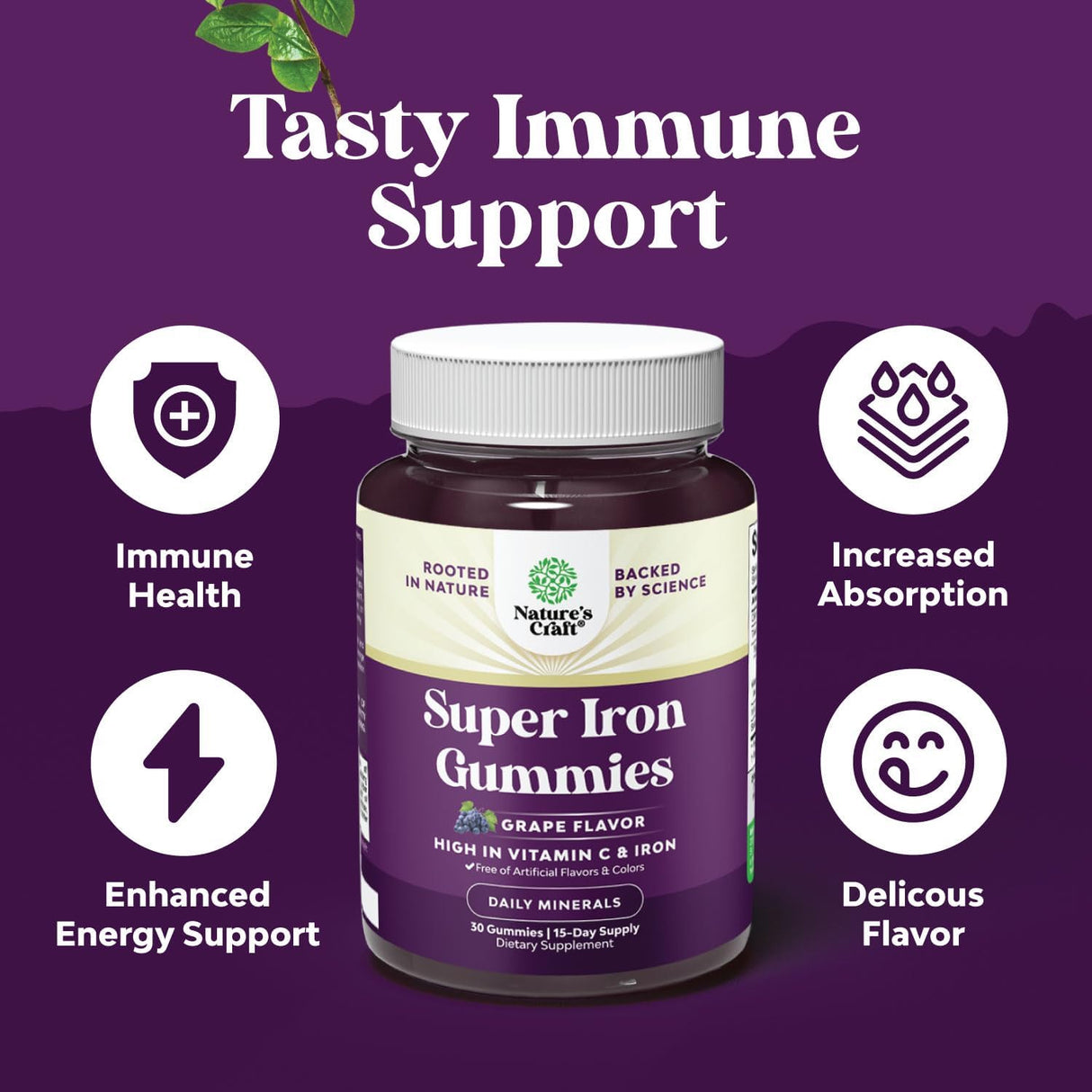 Suplemento gomitas de hierro para mujeres y hombres, 45 mg