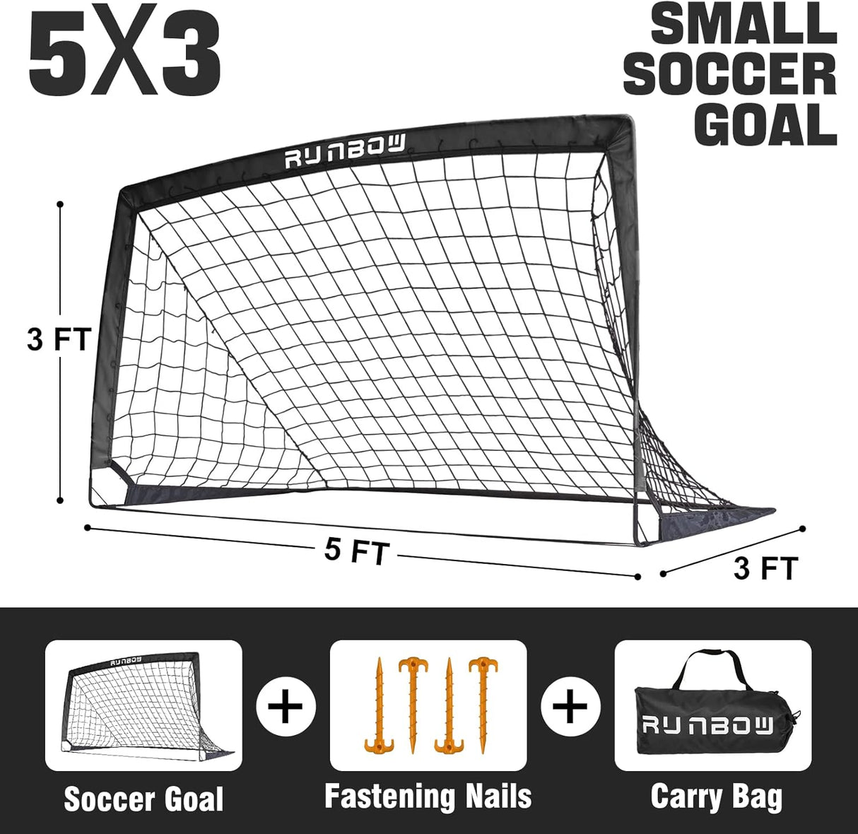 RUNBOW Portería de fútbol portátil para niños de 5x3 pies