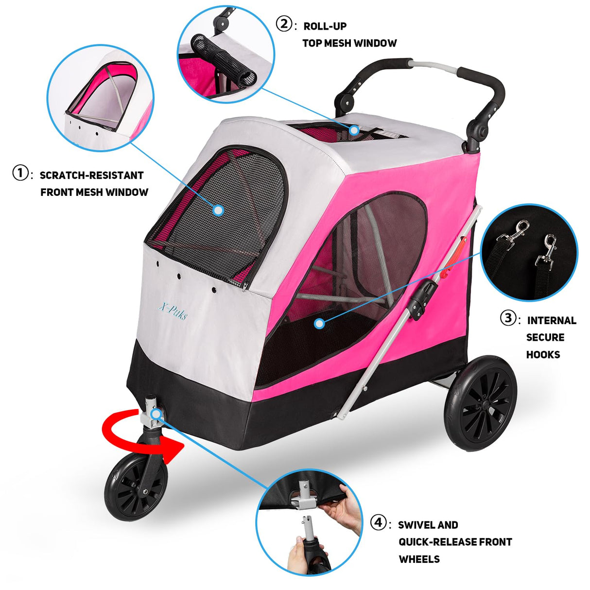 Carrito para Perros Grandes, Plegable, Soporta hasta 100 LBS