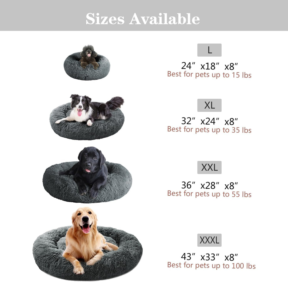 Cama para Perro MFOX, Faux Fur, Donut Cuddler, L/XL/XXL/XXXL