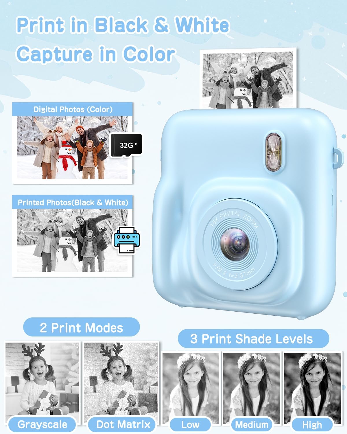 Cámara instantánea para niños, 48MP, doble lente, regalo.