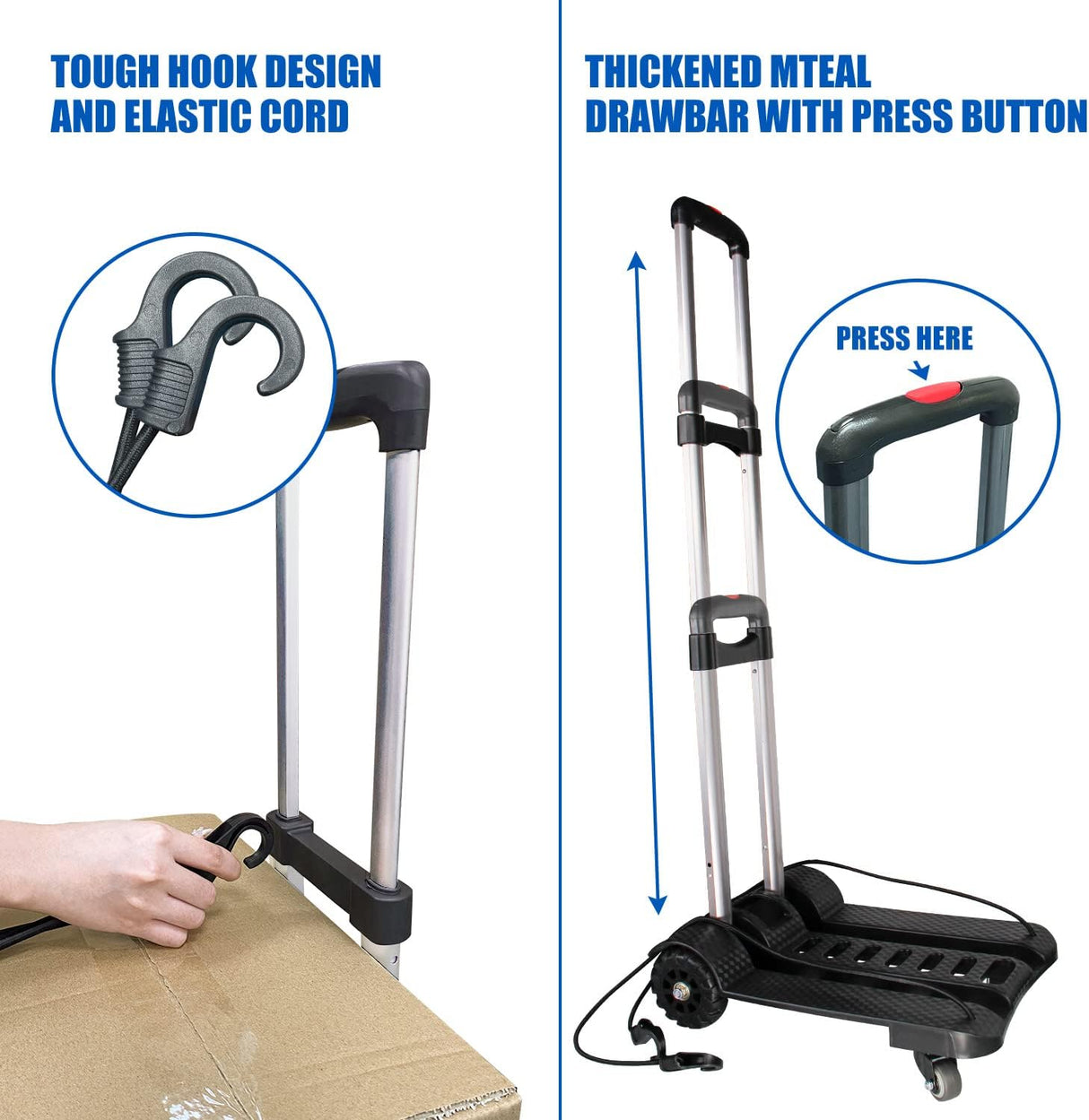 Carretilla Plegable, Carro de Carga 270 LB, Ruedas Giratorias