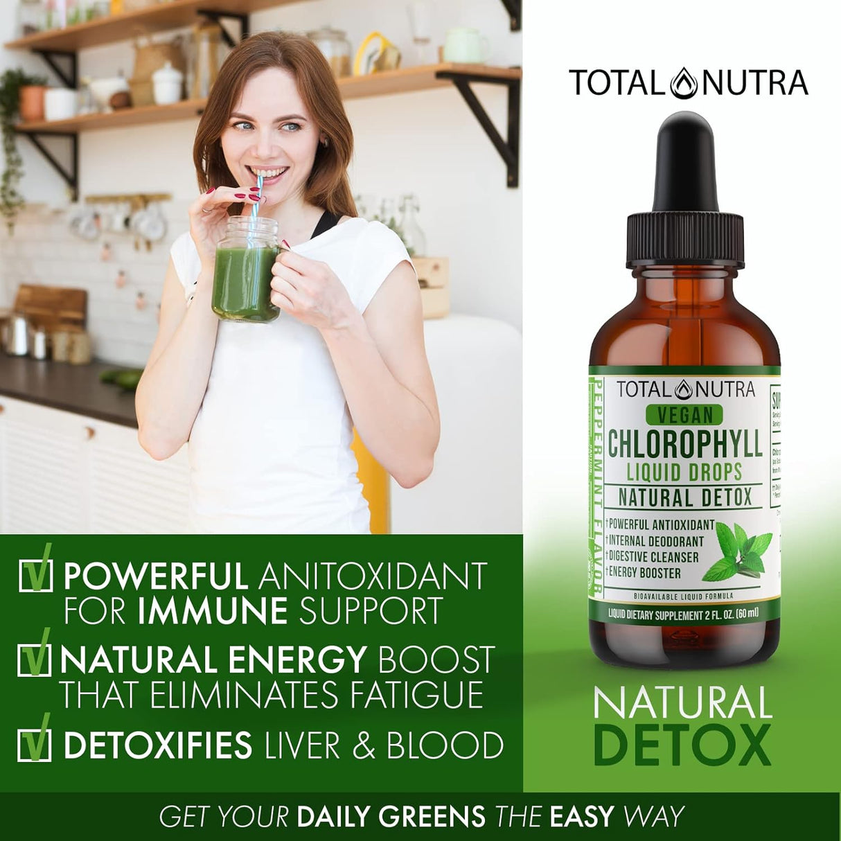 Suplemento Gotas líquidas de clorofila con sabor a menta 2oz