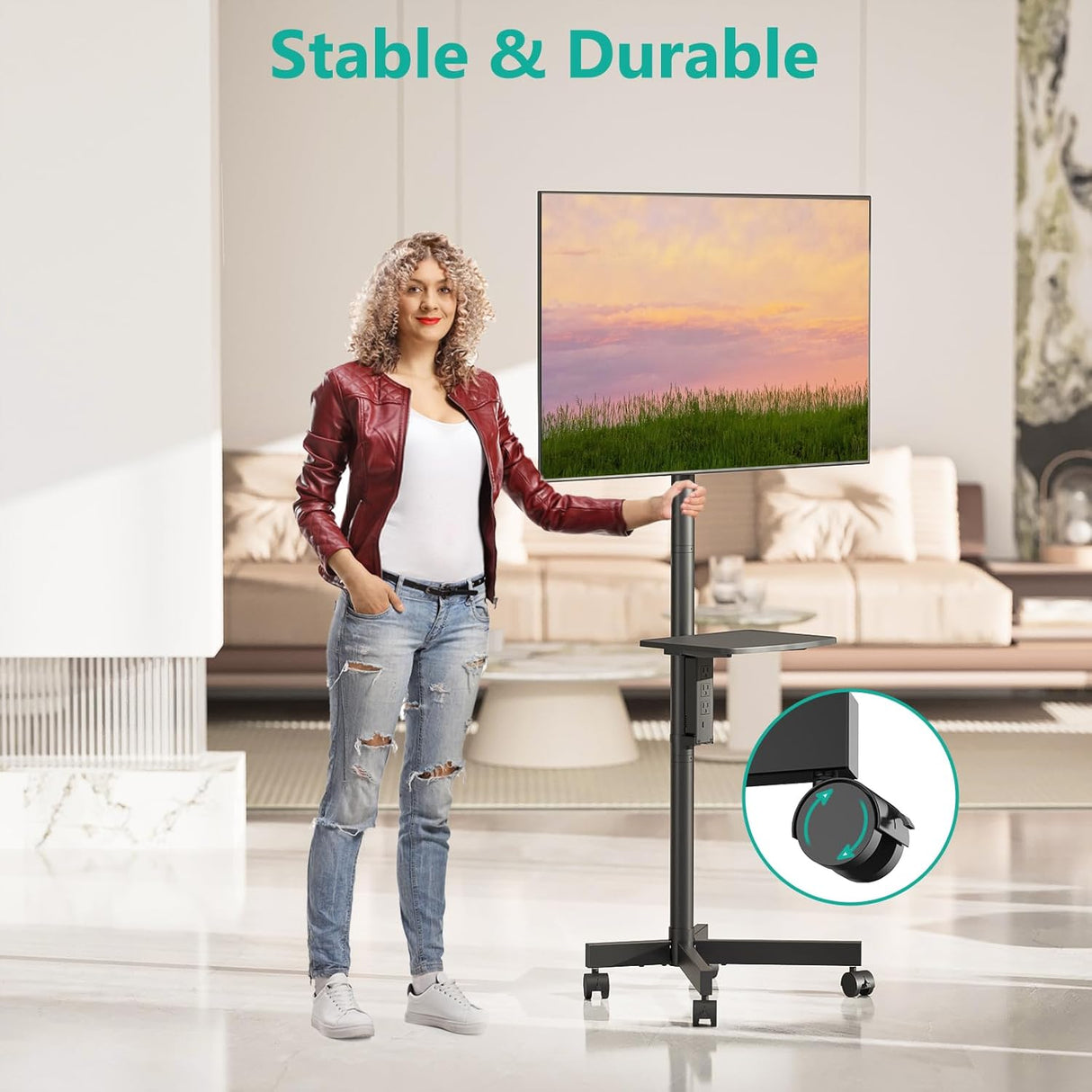 Soporte de TV con ruedas carrito de TV móvil de pantalla