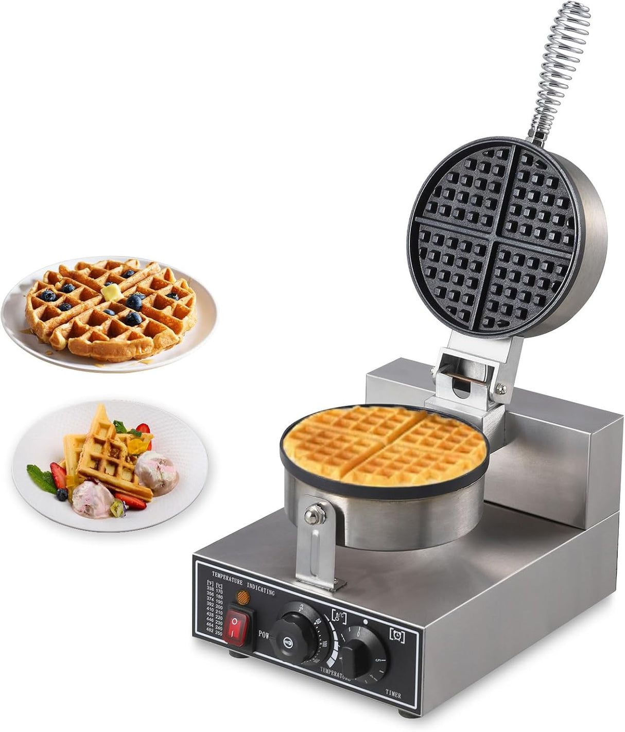 Máquina de Waffles Comercial 110V 1300W Acero Inoxidable