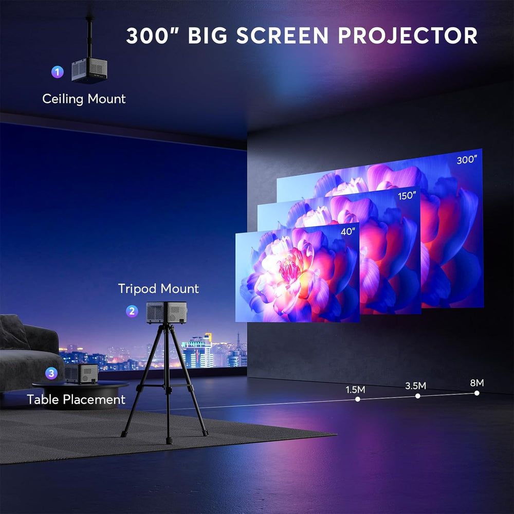 Proyector PANSEBA 4K, 1080P Bluetooth, portátil para cine