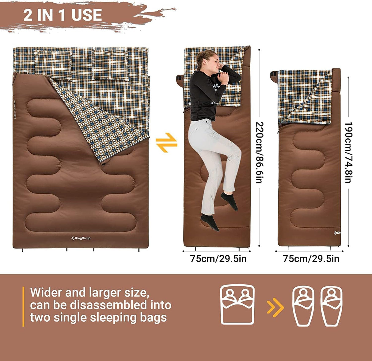 Saco de dormir doble de 20 grados para 2 personas