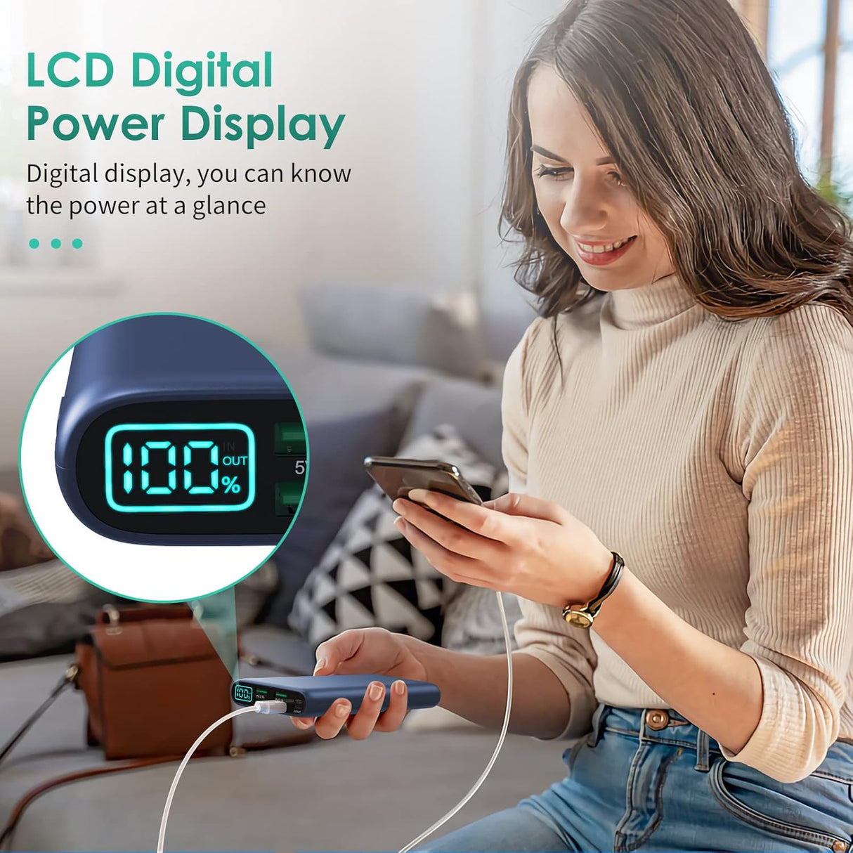 Cargador portátil de 38800 mAh pantalla LCD azul