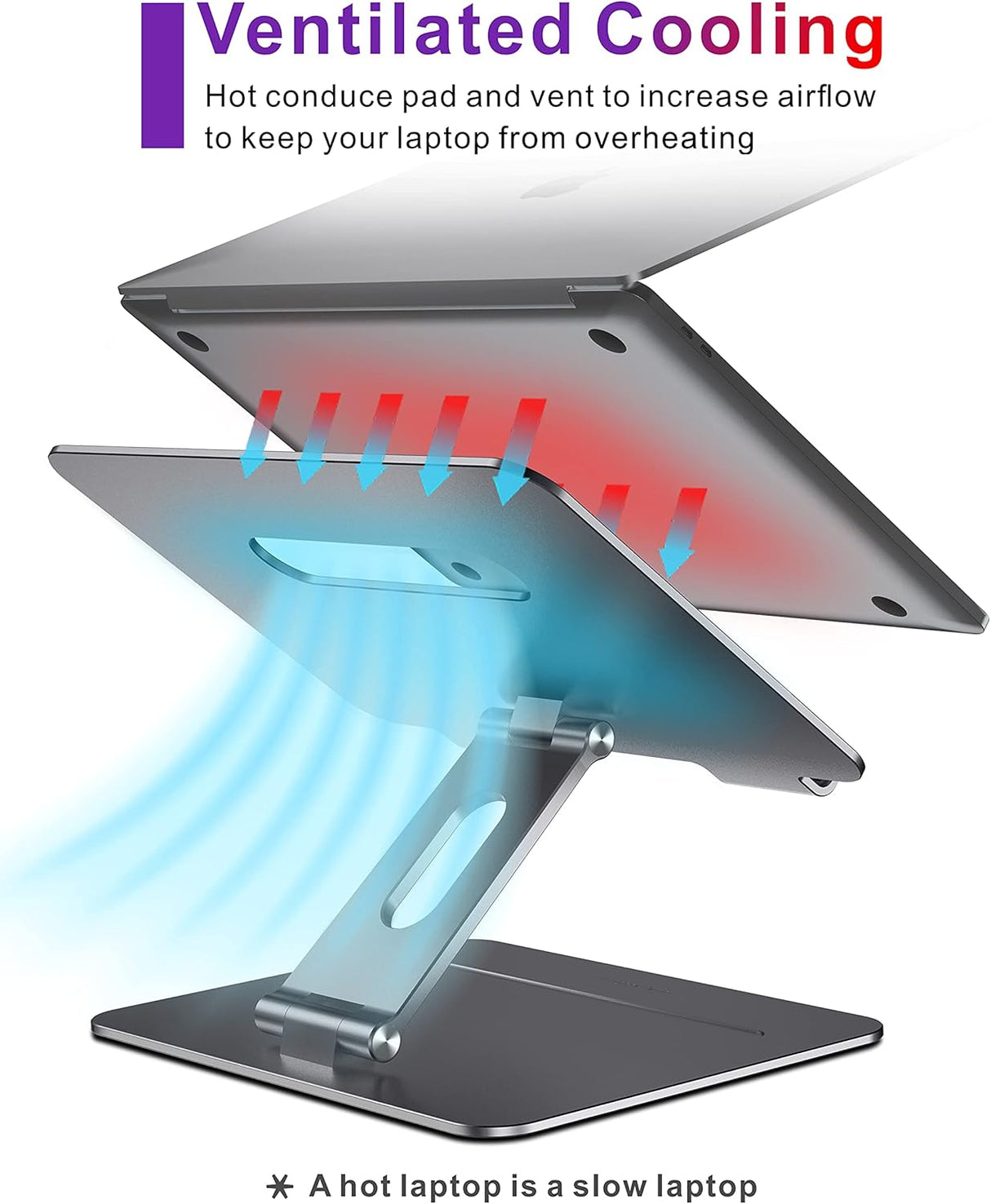 Brocoon - Soporte ajustable para computadora portátil, soporte ergonómico de aluminio para MacBook con ventilación térmica, elevador para portátil compatible con portátiles de 10 a 17 pulgadas