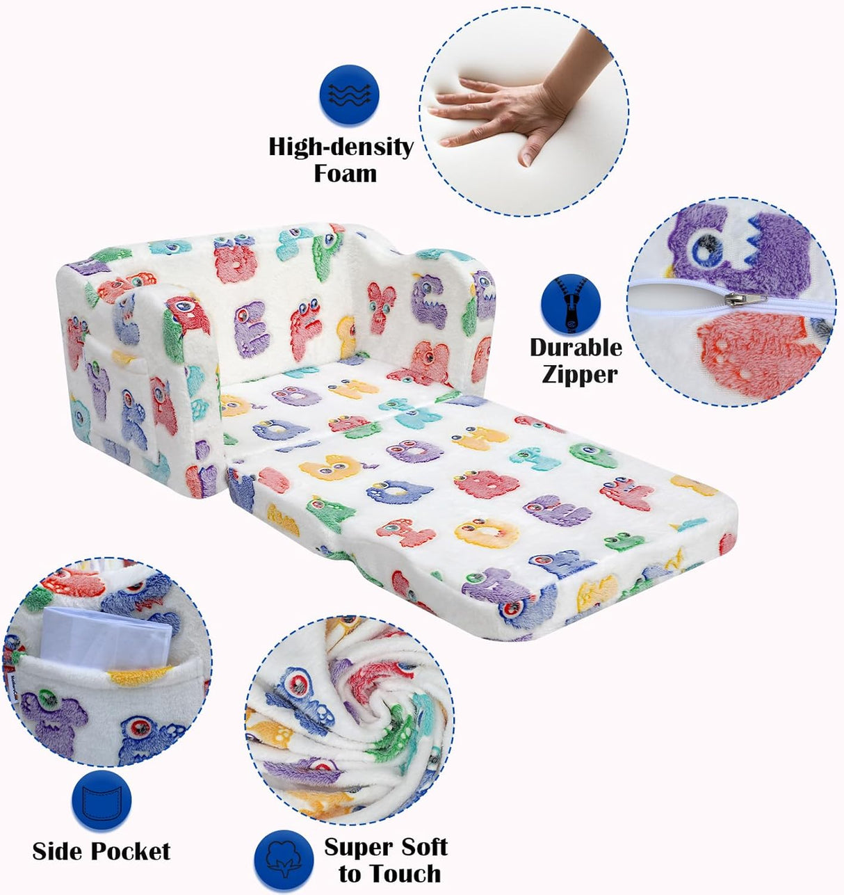 Silla plegable de felpa suave que brilla en la oscuridad