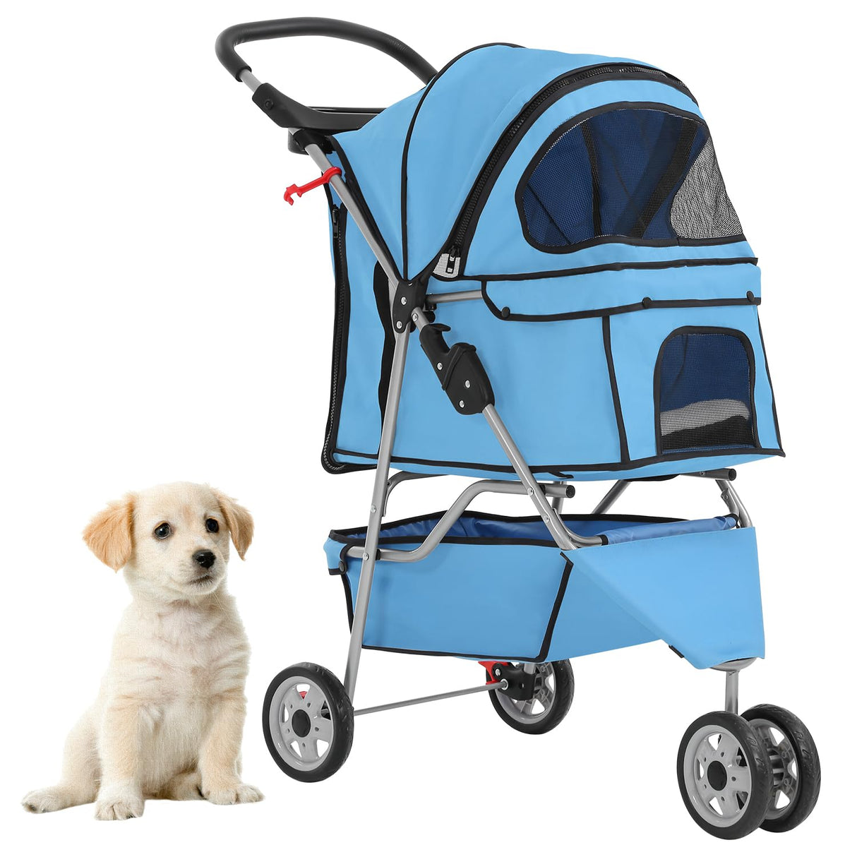 Carrito Plegable para Mascotas, 3 Ruedas, Cubierta Clima, Modelo X