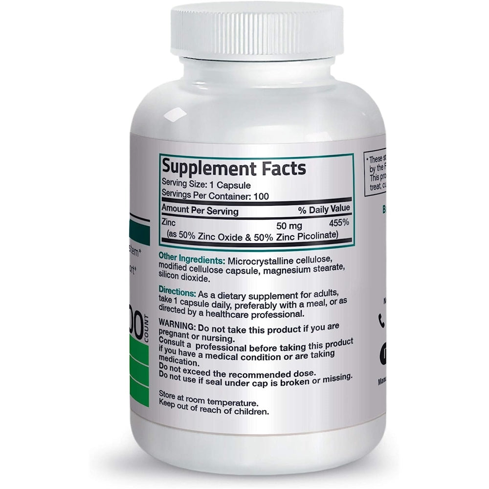 Suplementos Zinc 50mg Complejo Óxido de Zinc 50% Picolinato