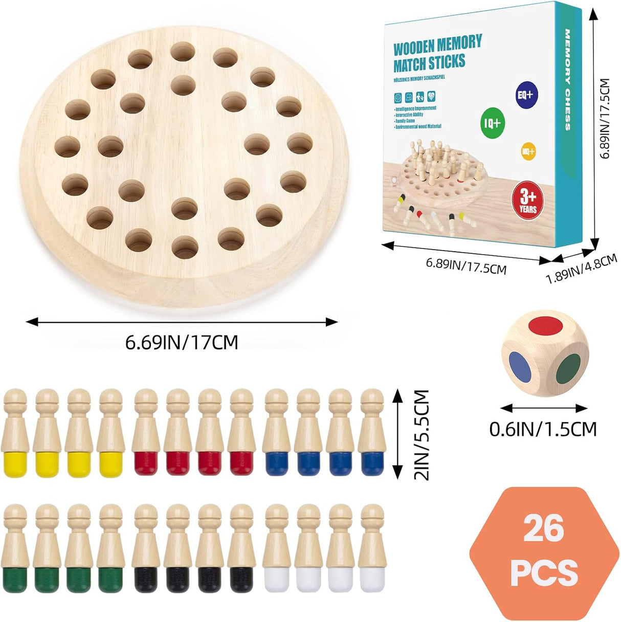 Juego de Memoria de Madera, Juguete Educativo Montessori, 3+ Años