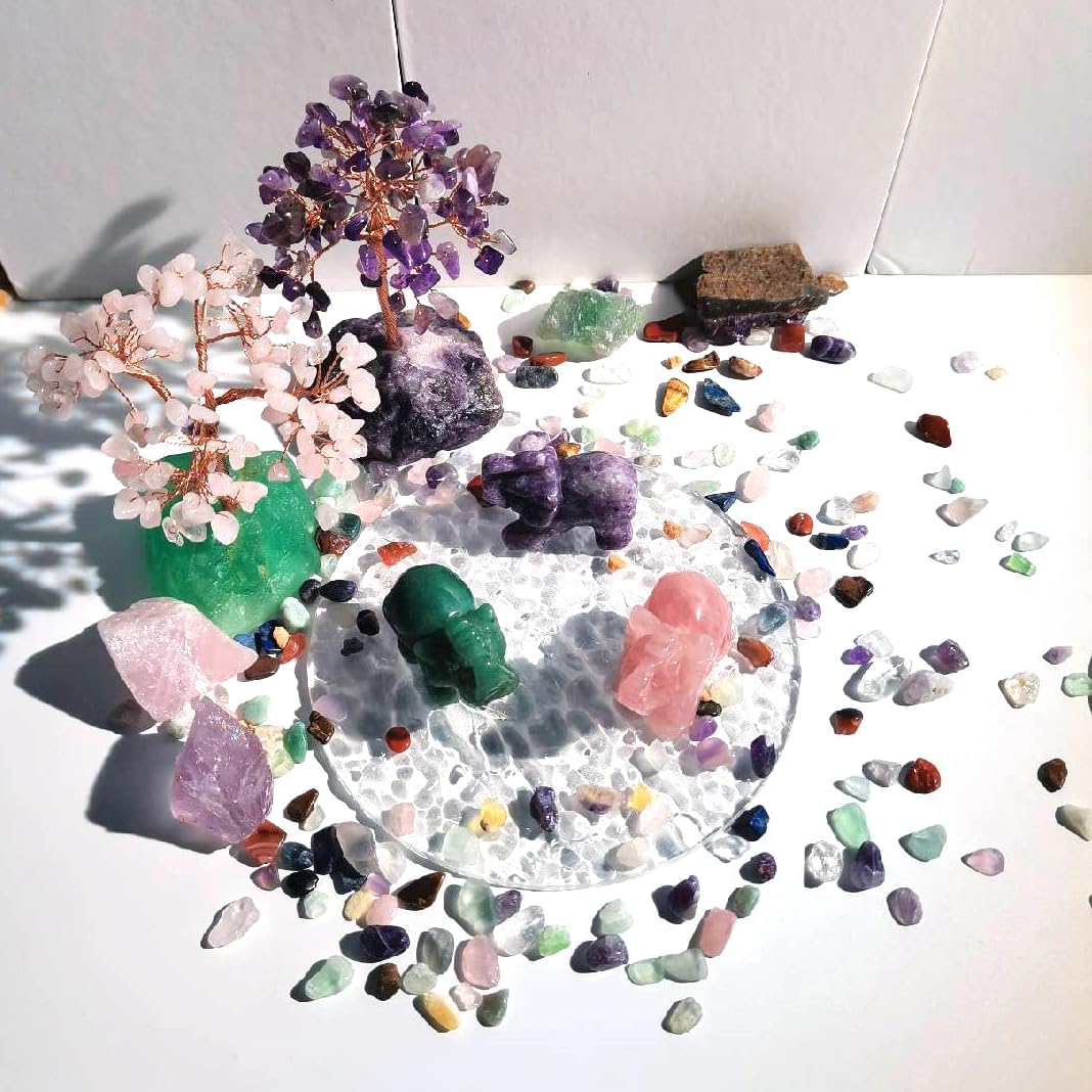 QINJIEJIE 3 pcs de cristales decorativos de elefante, amatista, cuarzo rosa, aventurina verde, bonitas piedras de escritorio, estatua de piedras preciosas naturales, decoración de la suerte,