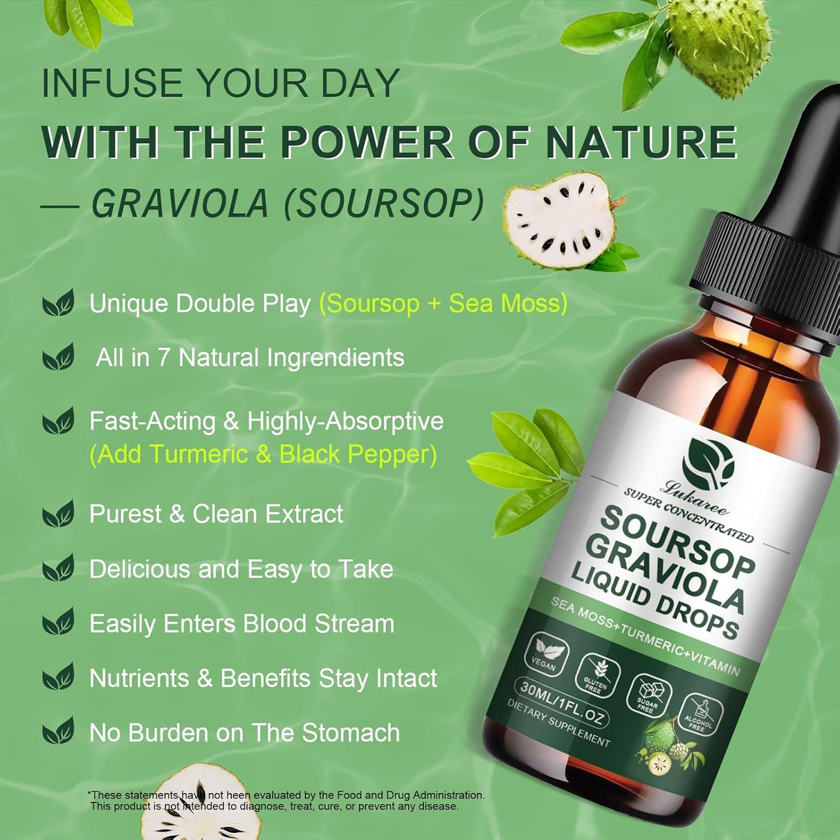 Soursop Extracto Líquido + Sea Moss 2 Meses 1oz