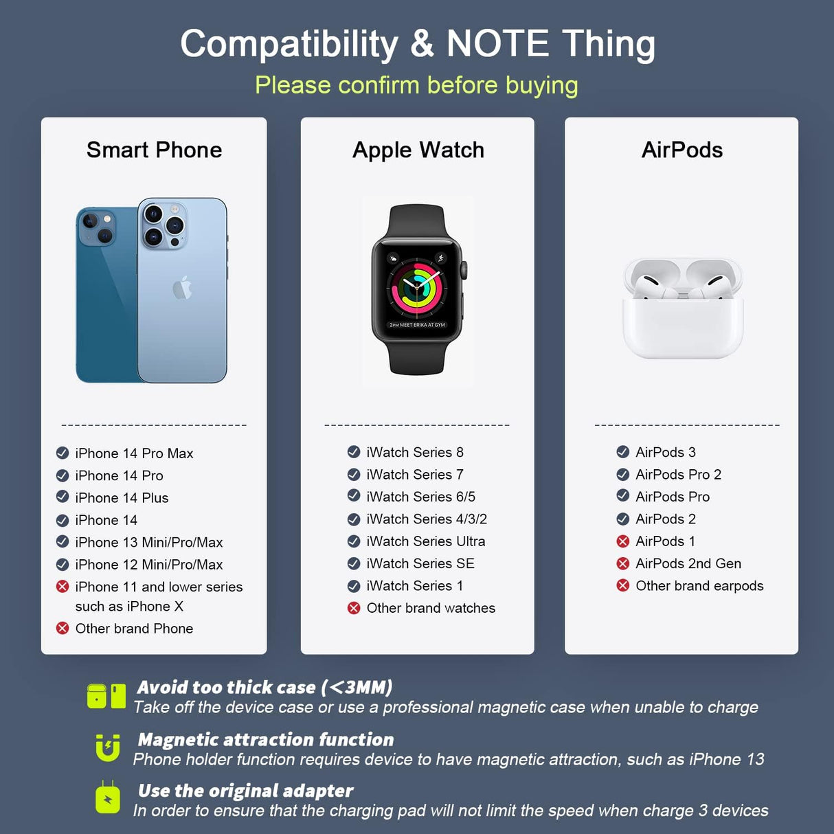 Cargador inalámbrico 3 en 1 de viaje para dispositivos