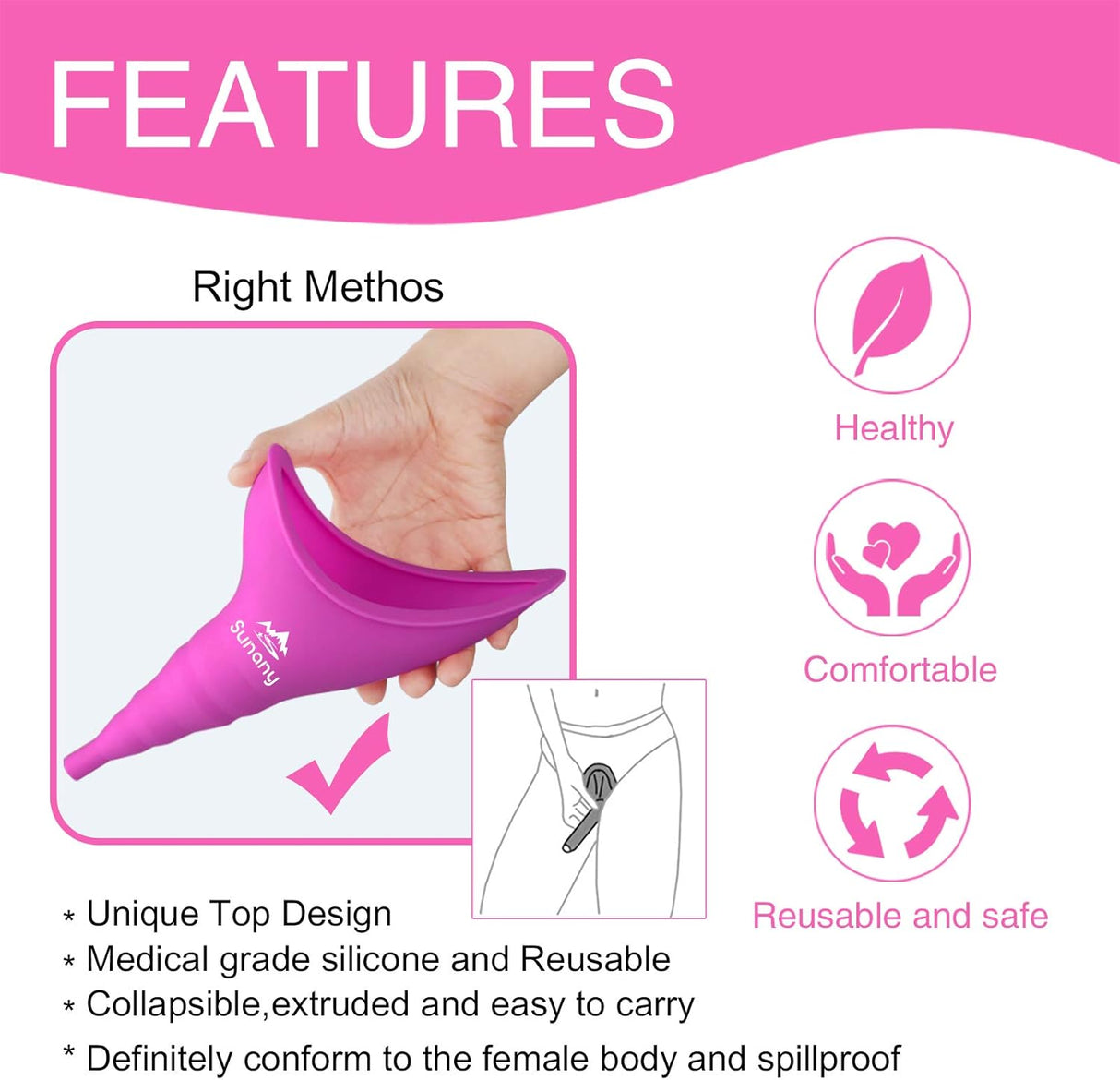 Pee Funnel Femenino Reutilizable Silicona Fácil Uso Modelo