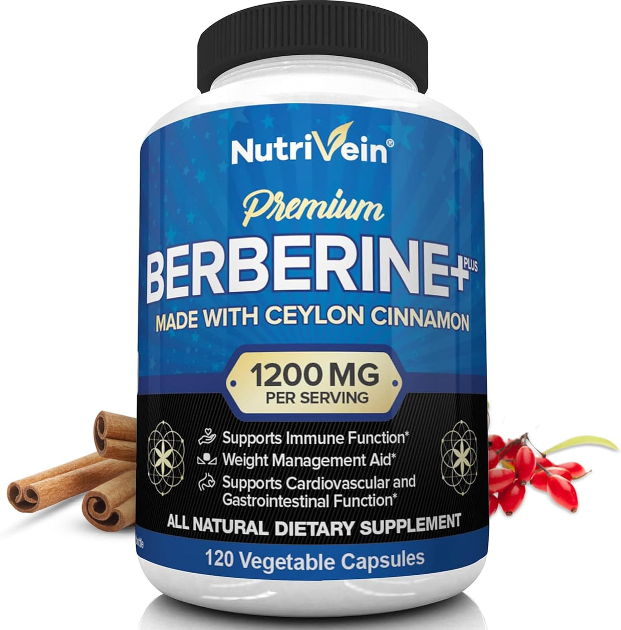 Berberina HCL 1200mg + Canela Orgánica Sistema Inmunológico