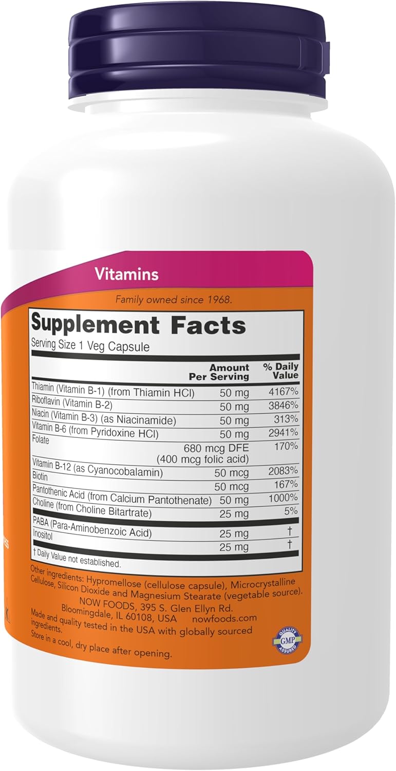 NOW Suplementos, vitamina B-50 mg, producción de energía