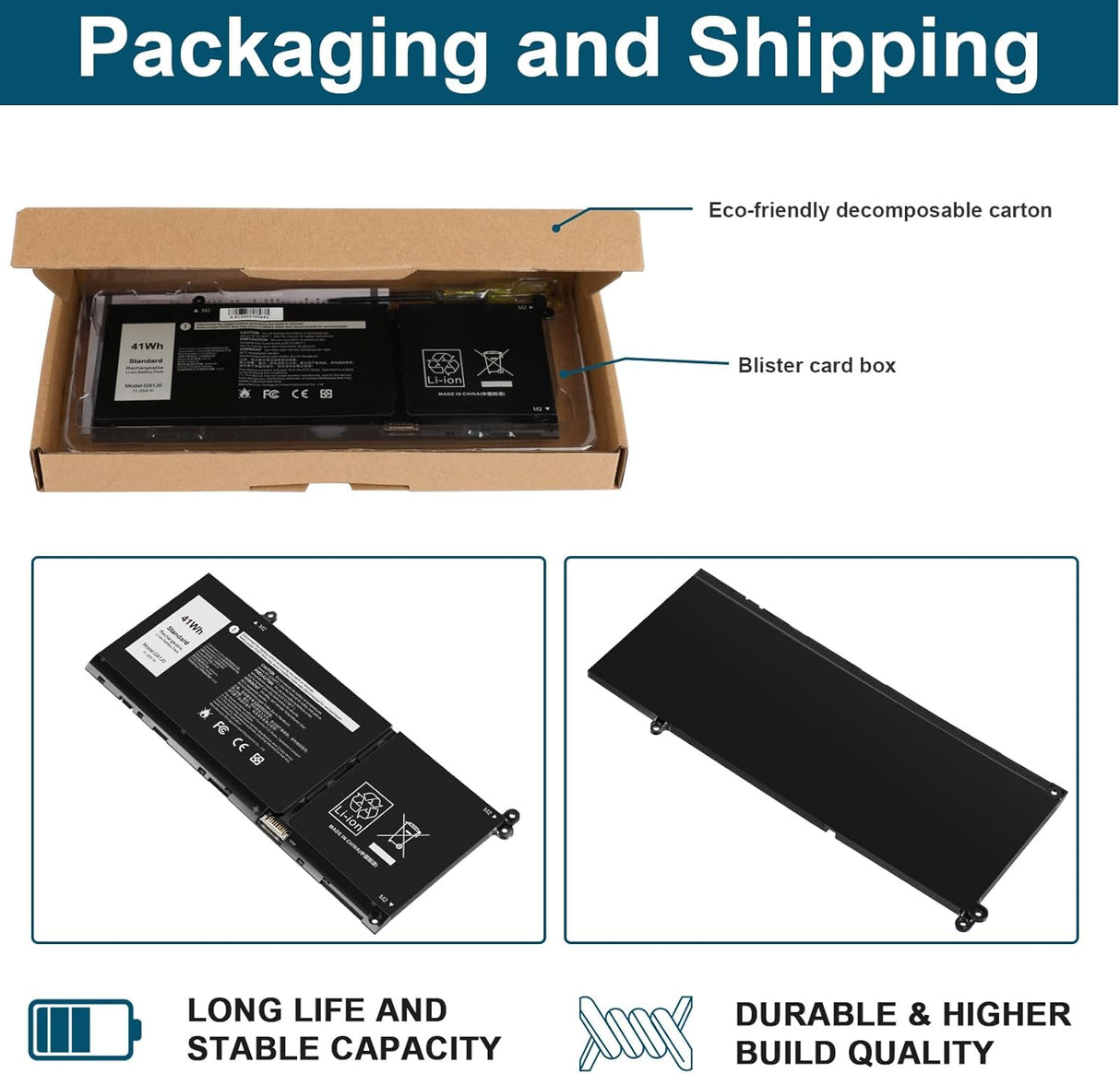 Batería G91J0 para Laptop Latitude e Inspiron, Modelos Varios