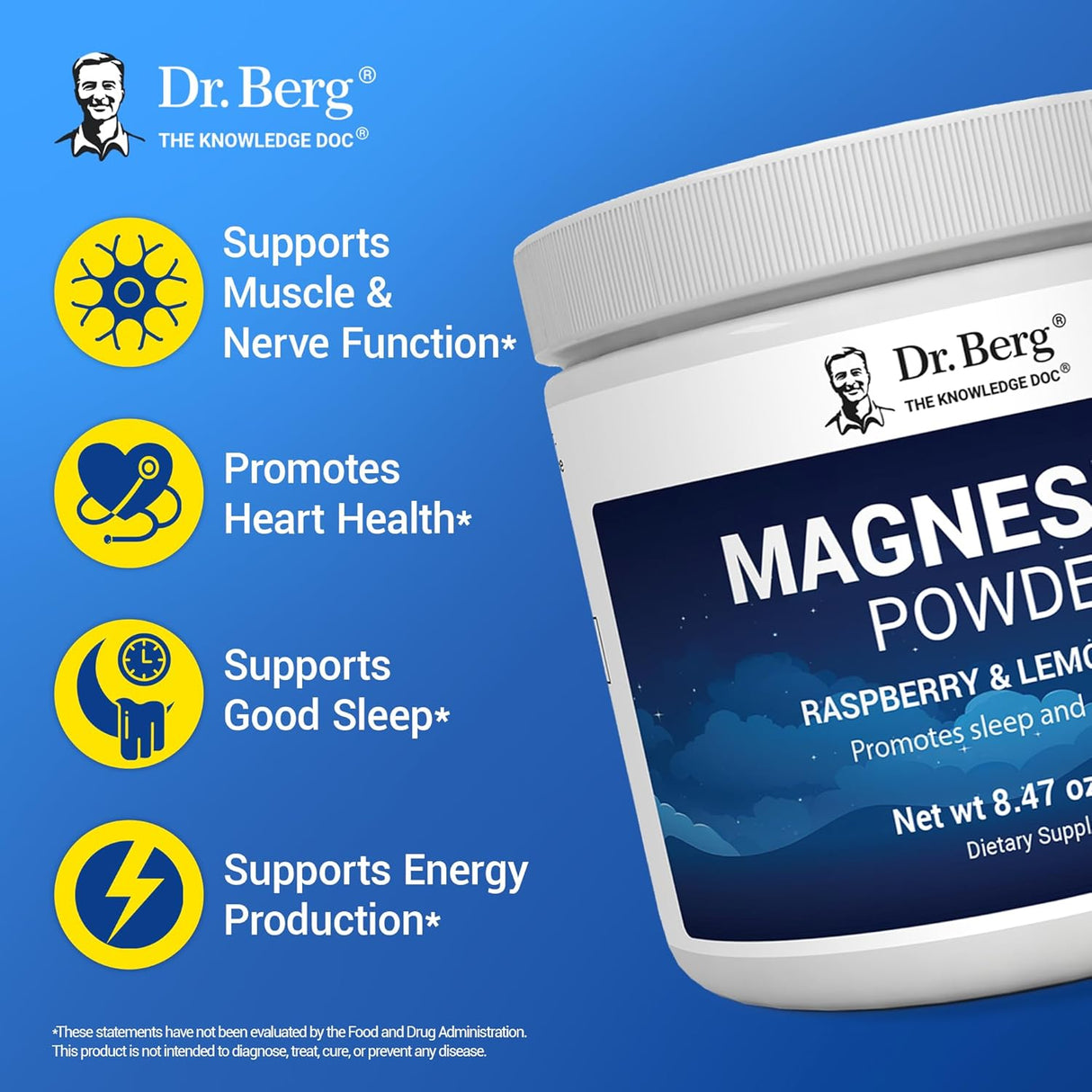 Berg Magnesio Glycinato en Polvo para Sueño, Relajación, 50 raciones