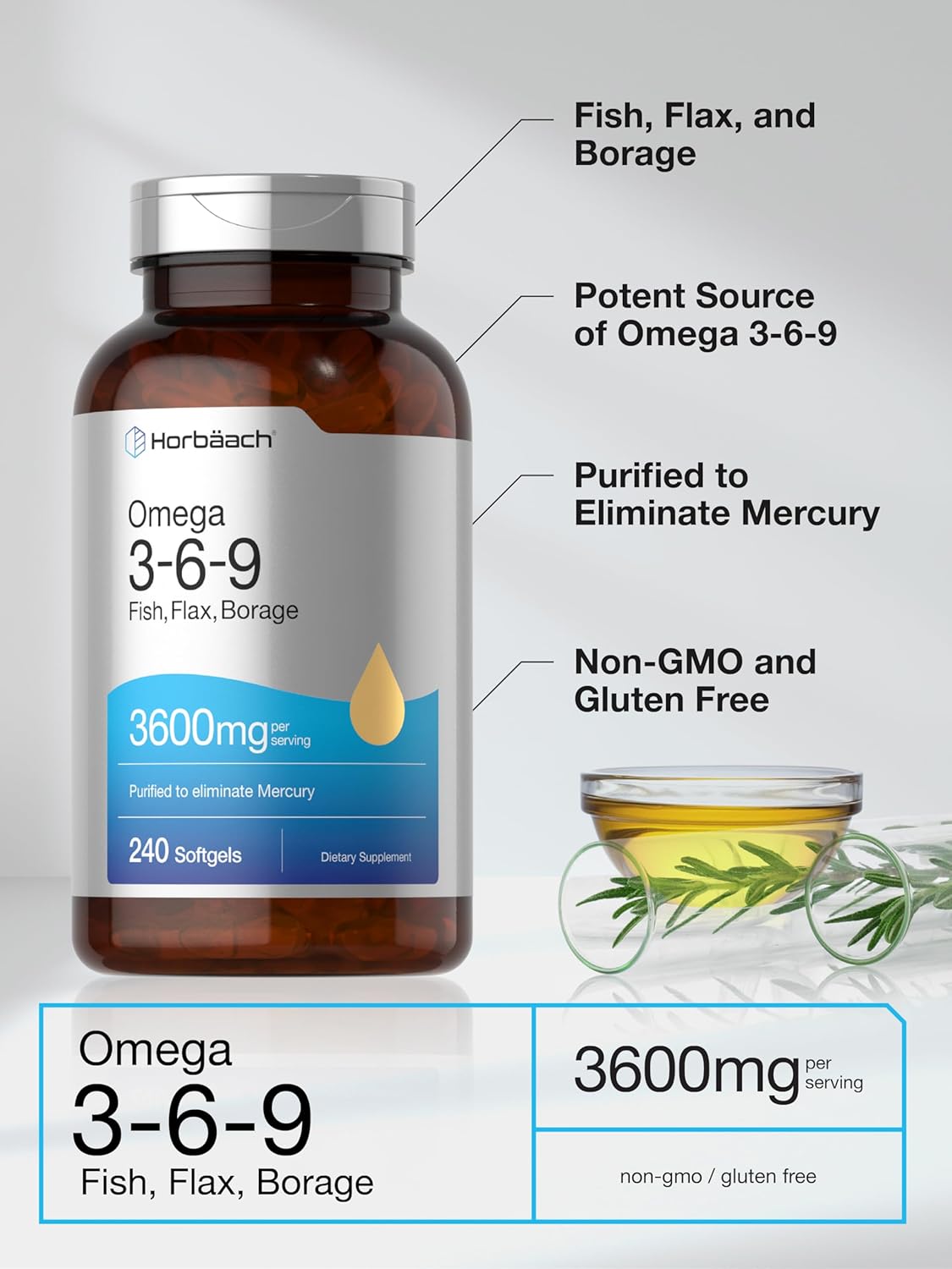Horbäach Omega 3-6-9 240 Cápsulas Aceites Naturales