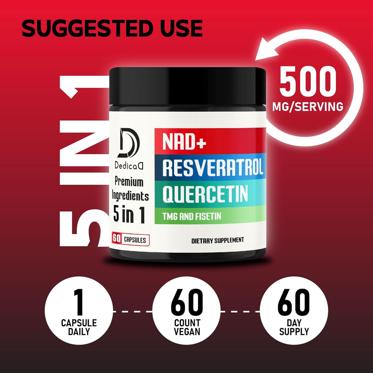 Suplemento NAD+ 500mg - Energía y Reparación - 60 Cápsulas