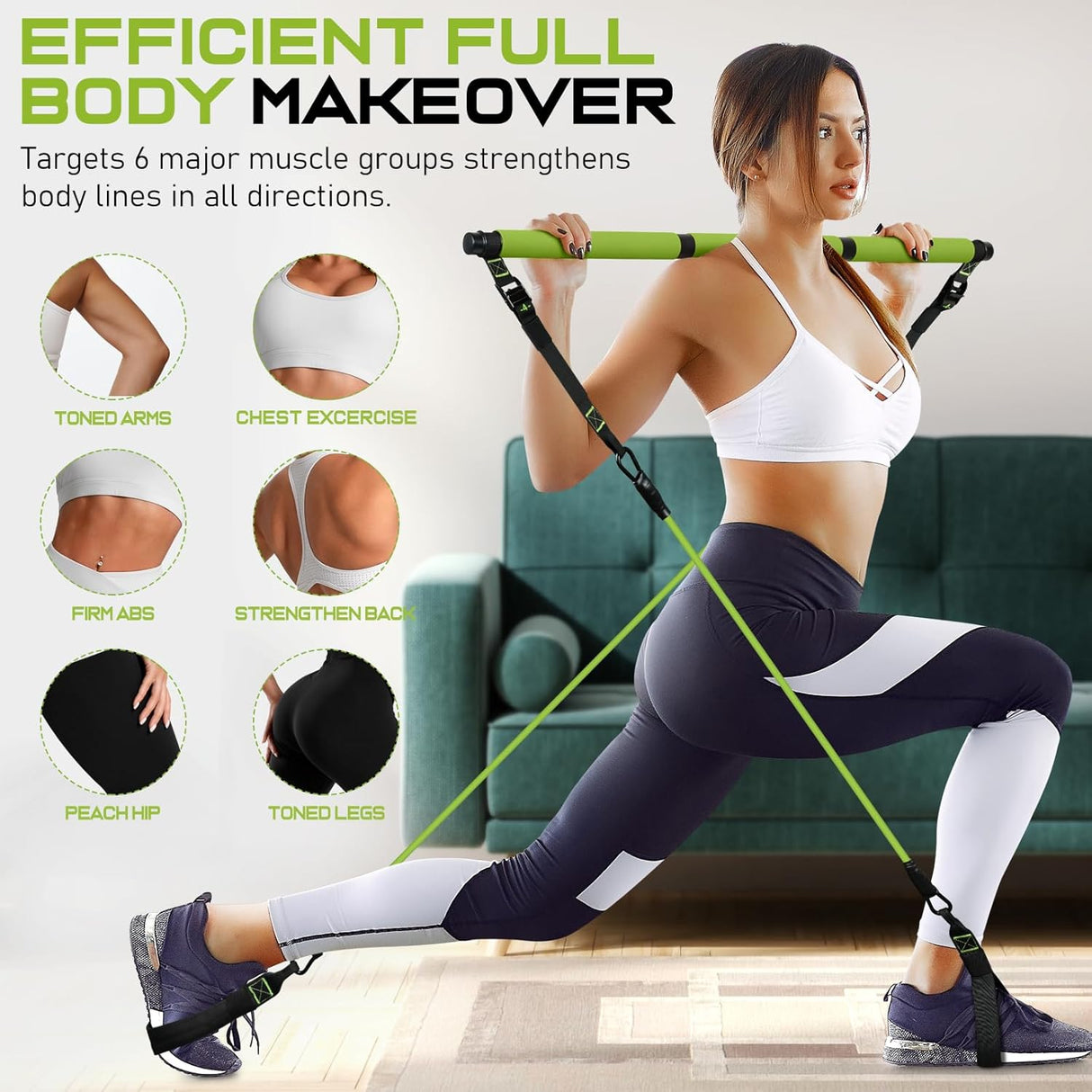 Kit de barra de pilates, multifuncional, bandas de resistencia