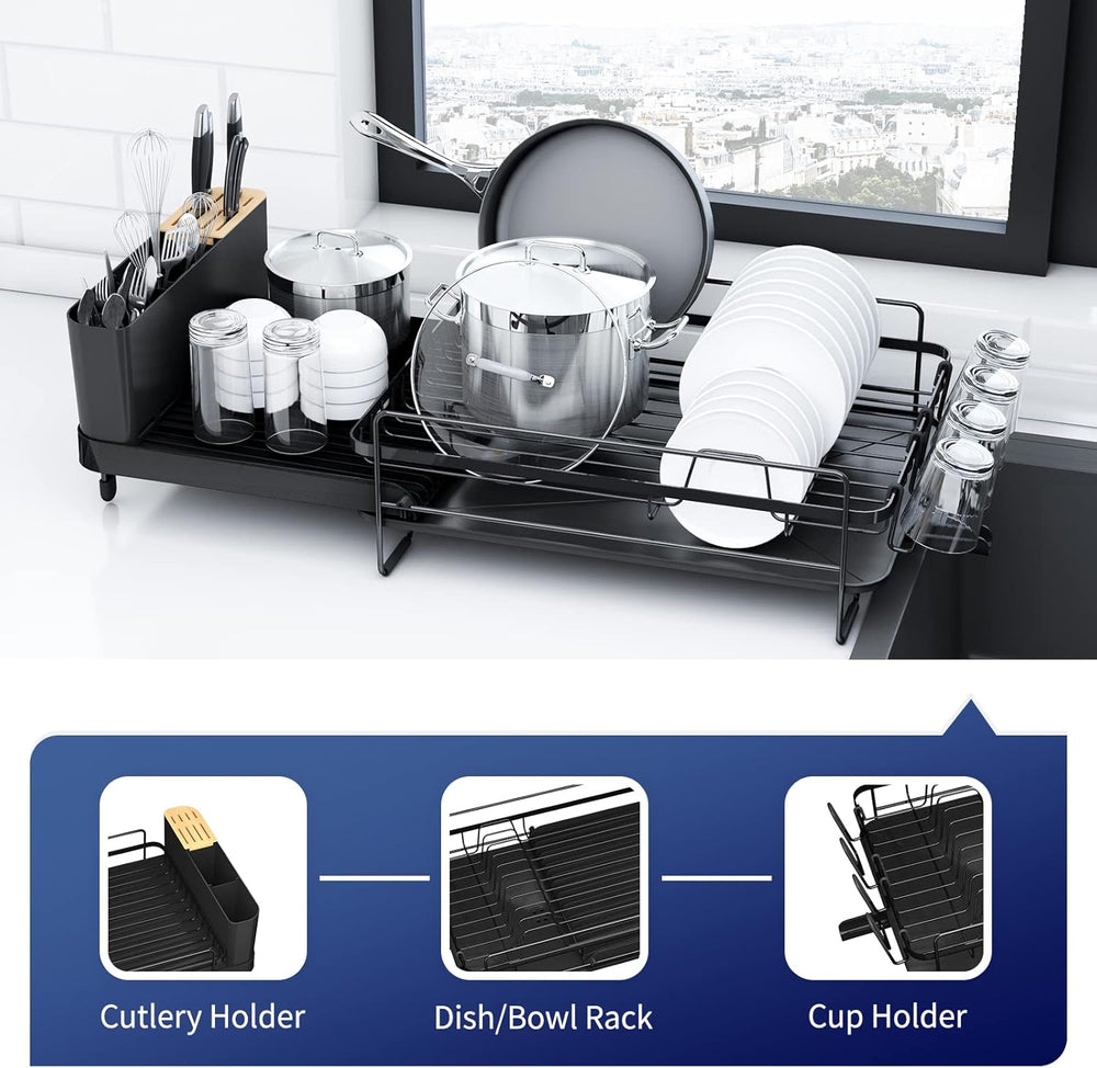 Escurridor grande para platos multifuncional, extensible, antioxidante