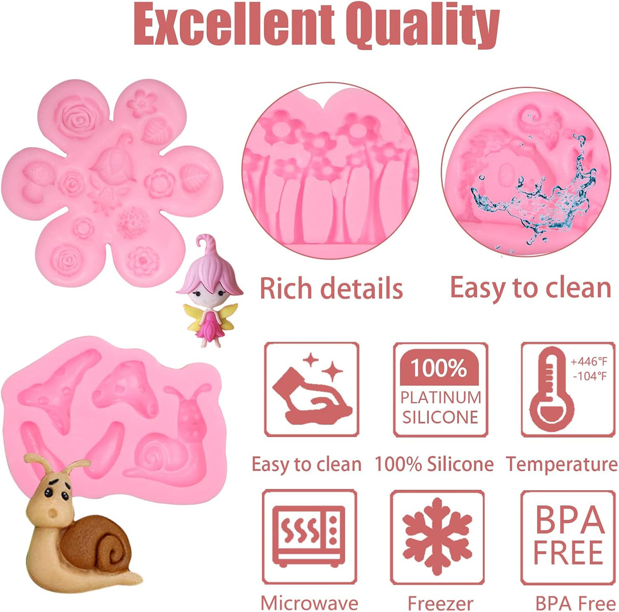 Encantado Moldes de silicona para decoración de pasteles