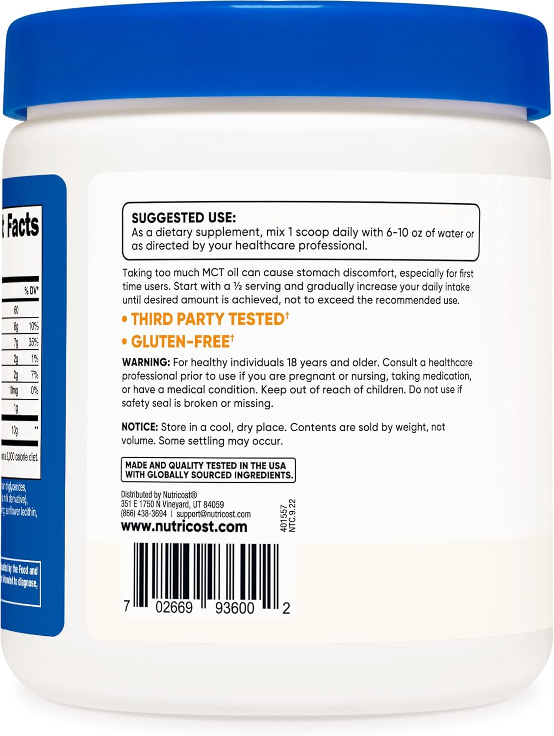 Suplementos Nutricost prémium en polvo de 0.5 lb Aceite MCT