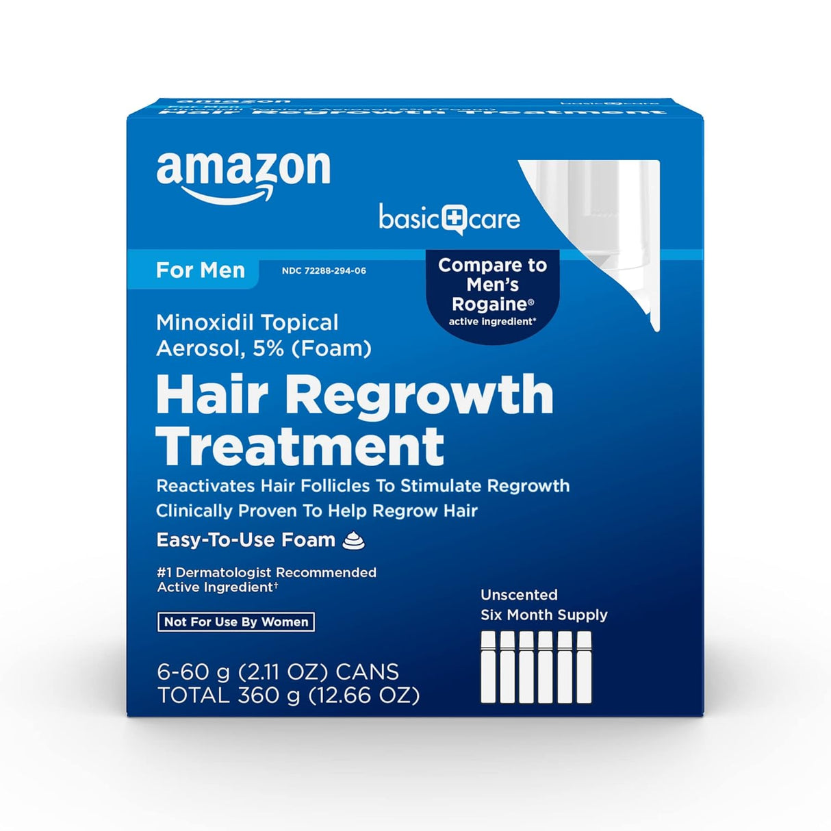 Tratamiento Capilar Minoxidil 5% Foam, Amazon Basic Care, 6 Pck