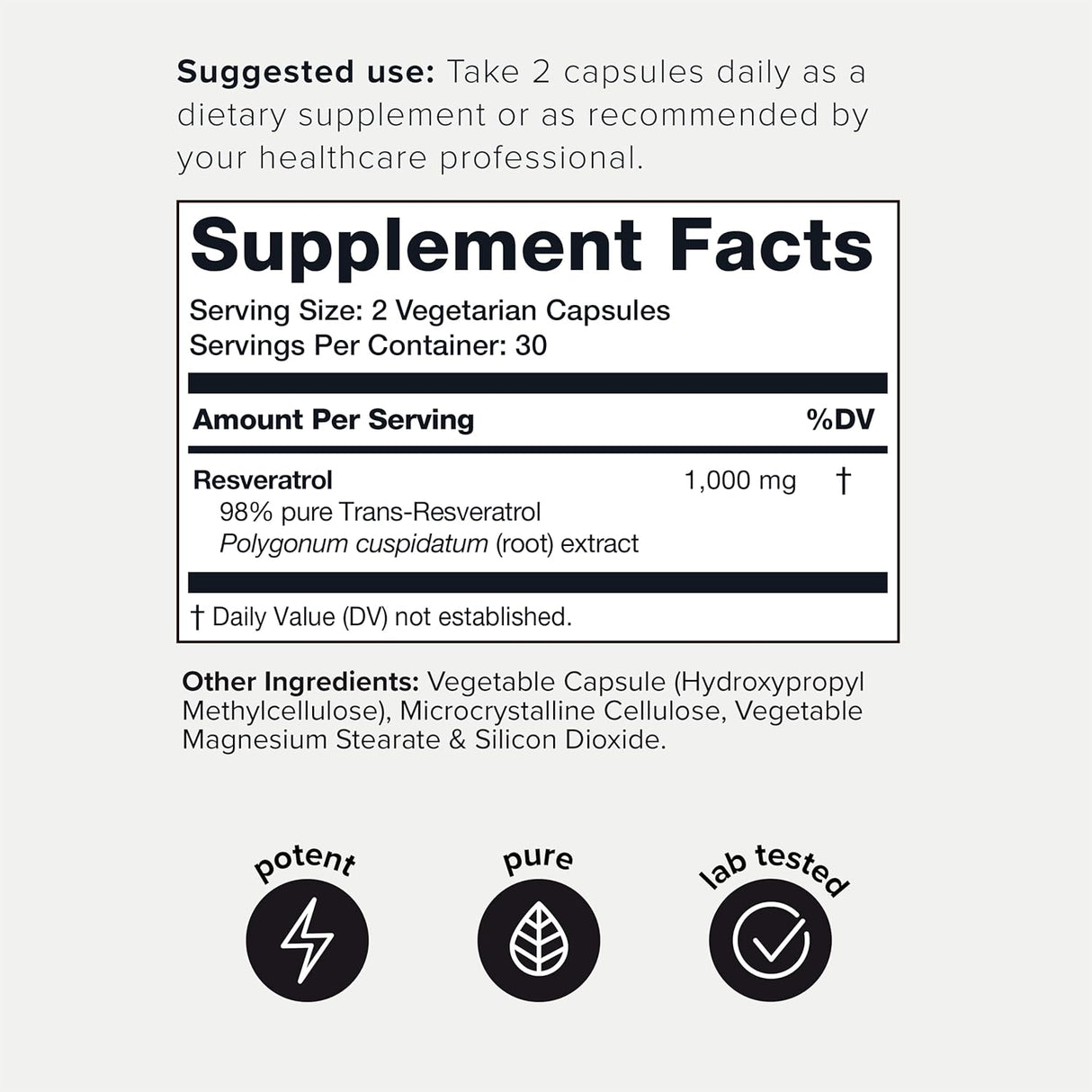 Suplemento Resveratrol trans de ultra alta potencia 60 cáp