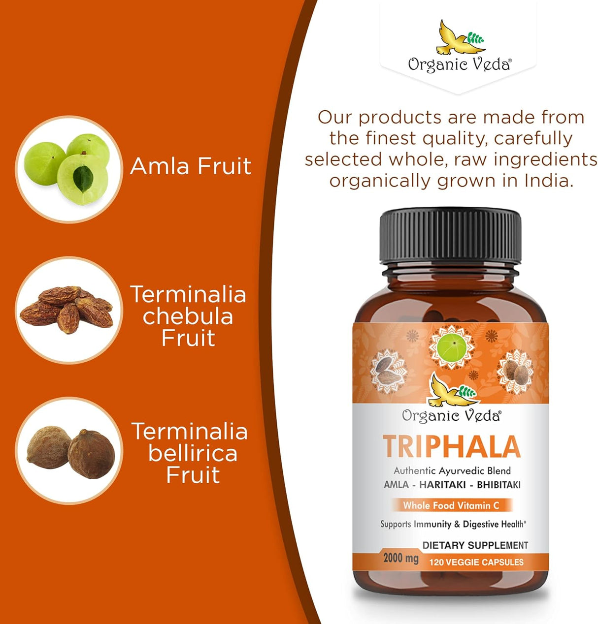 Suplemento Organic Veda Triphala Cápsulas limpieza de colon