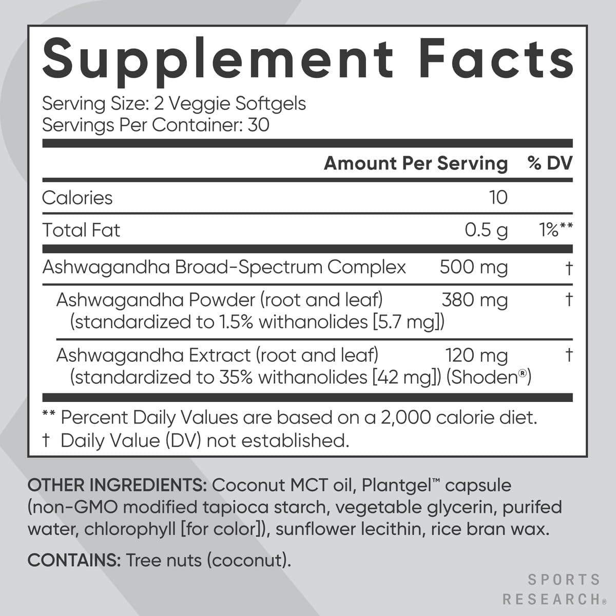 Softgels de Ashwagandha Sports Research - Relajación y Sueño 60u