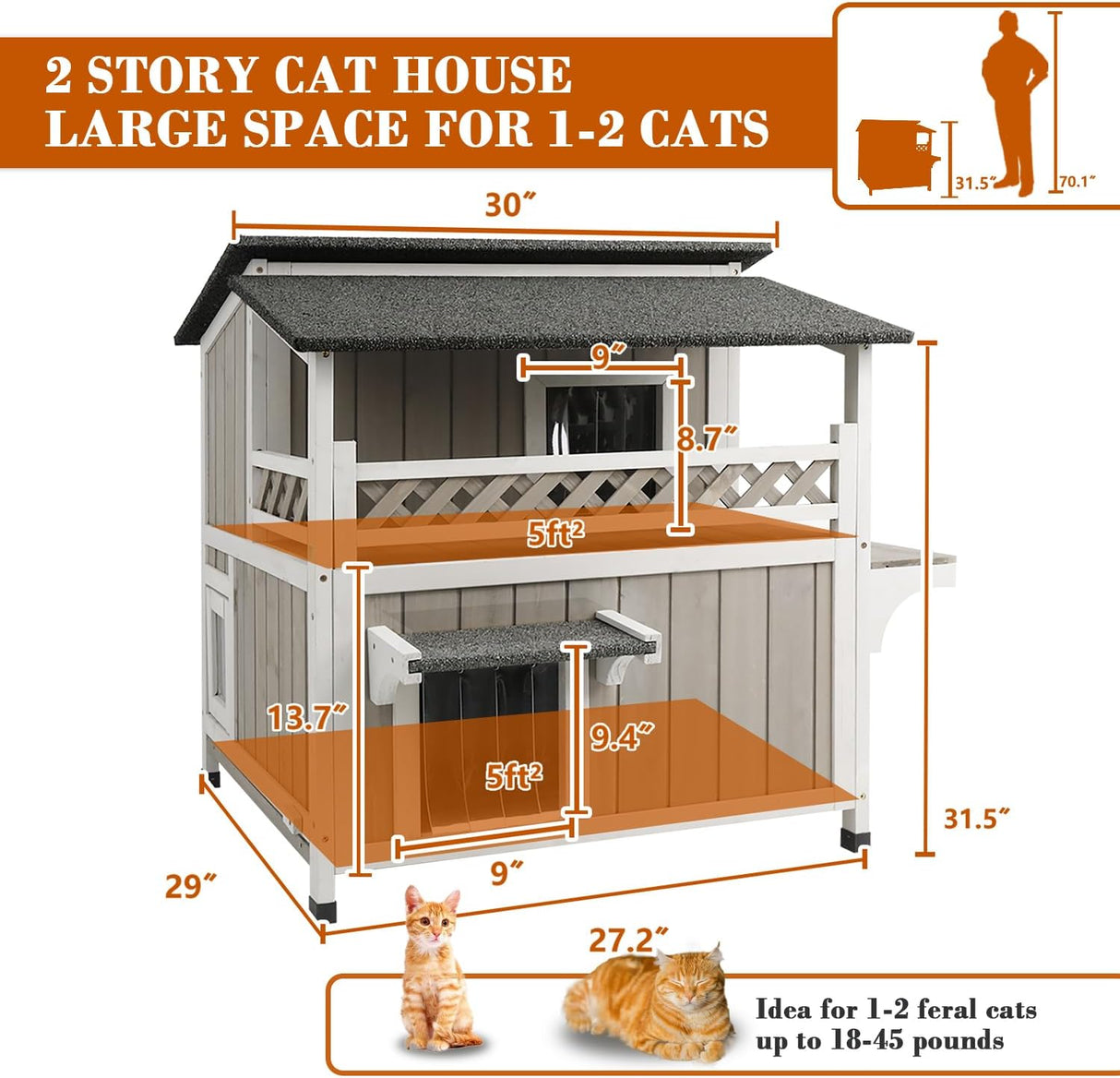 Casa para Gatos Exterior, Refugio Feral, Dos Pisos, Modelo 2023