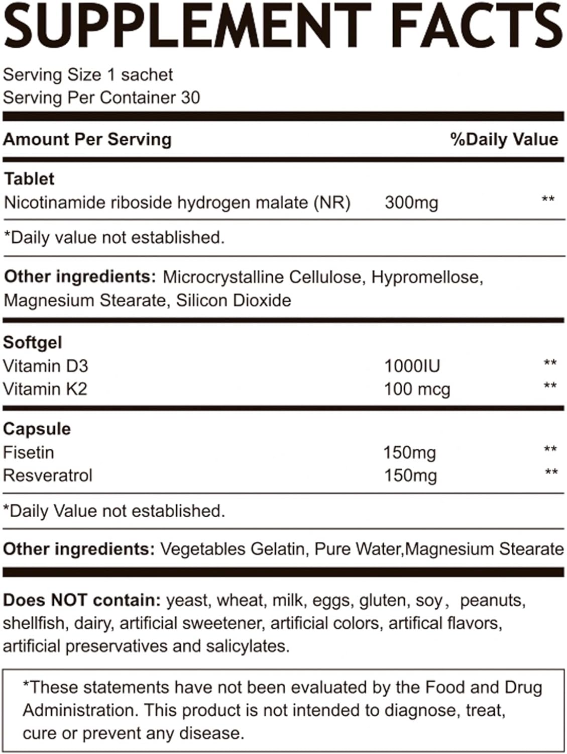 Suplemento NAD+ 3 en 1 Booster: ribósido de nicotinamida NR
