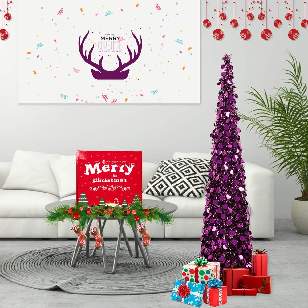 Árbol de Navidad MACTING 5FT Plegable con Luces y Brillo