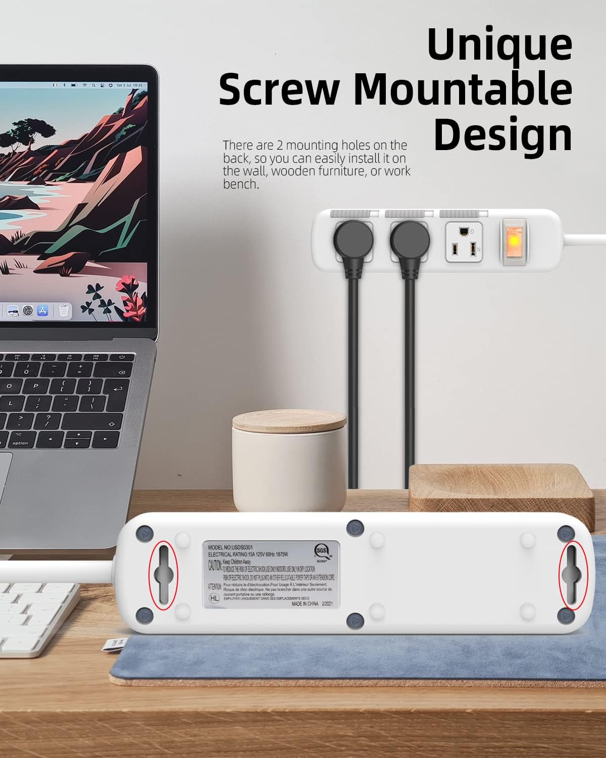 Regleta de alimentación de 3 tomas de corriente con protección