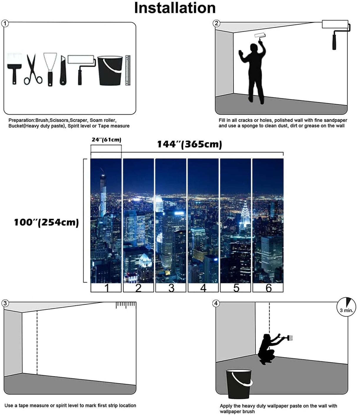 Papel Tapiz 3D Autoadhesivo Skyline de Nueva York 100''X144
