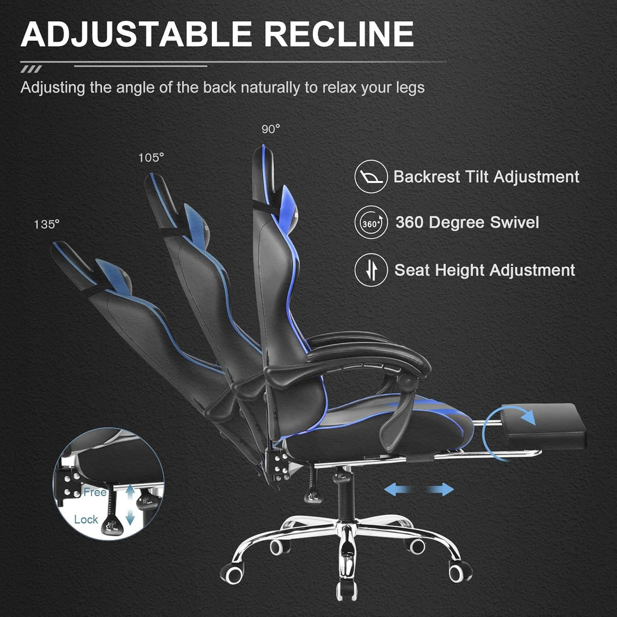 Silla Gamer con asiento giratorio XU-801-BLUE GTPLAYER