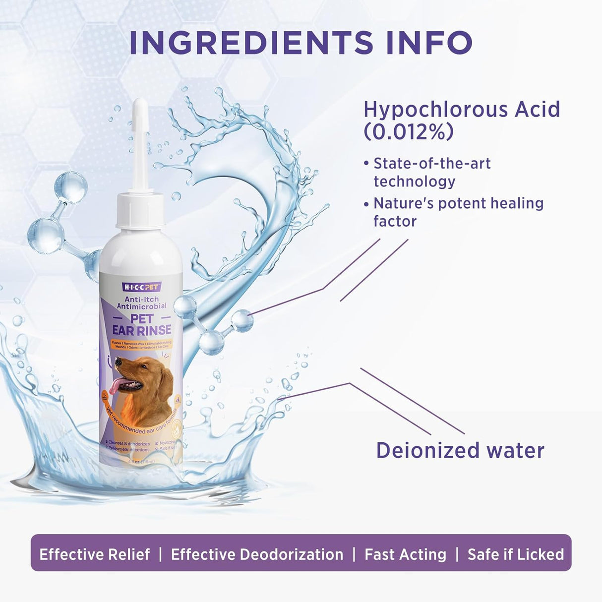 Limpiador de Oídos para Perros HICC PET, 4 fl oz, 30 hisopos