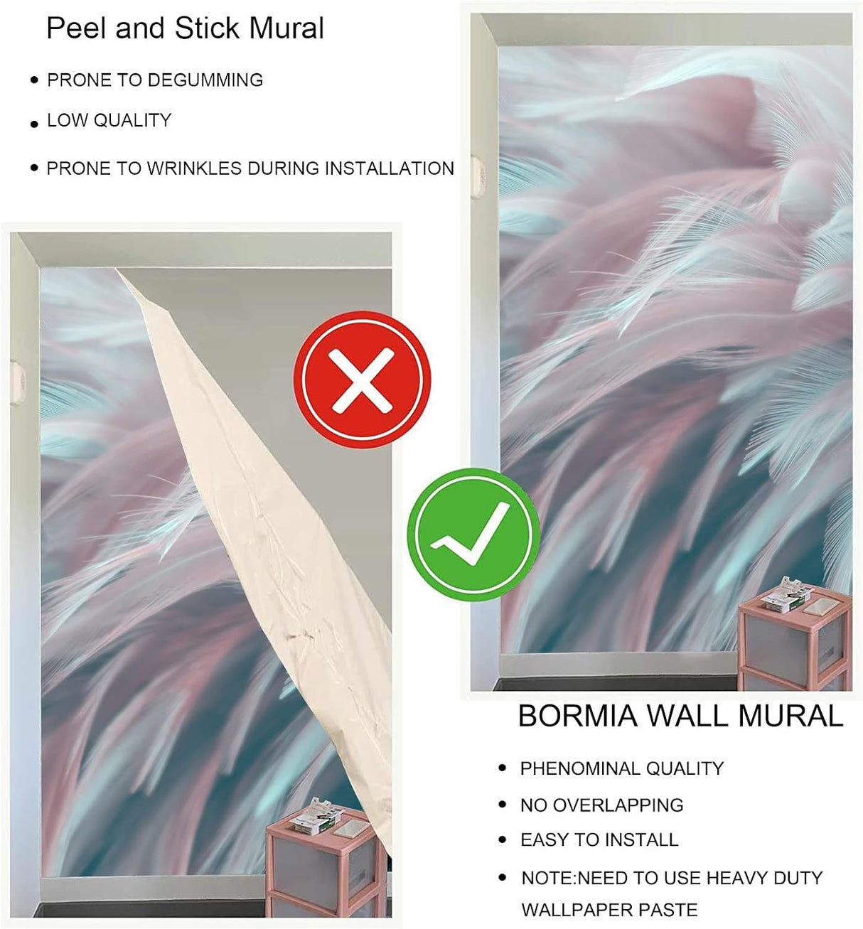 Mural 3D Plumas Bormia para Sala y Dormitorio, Decoración Artística