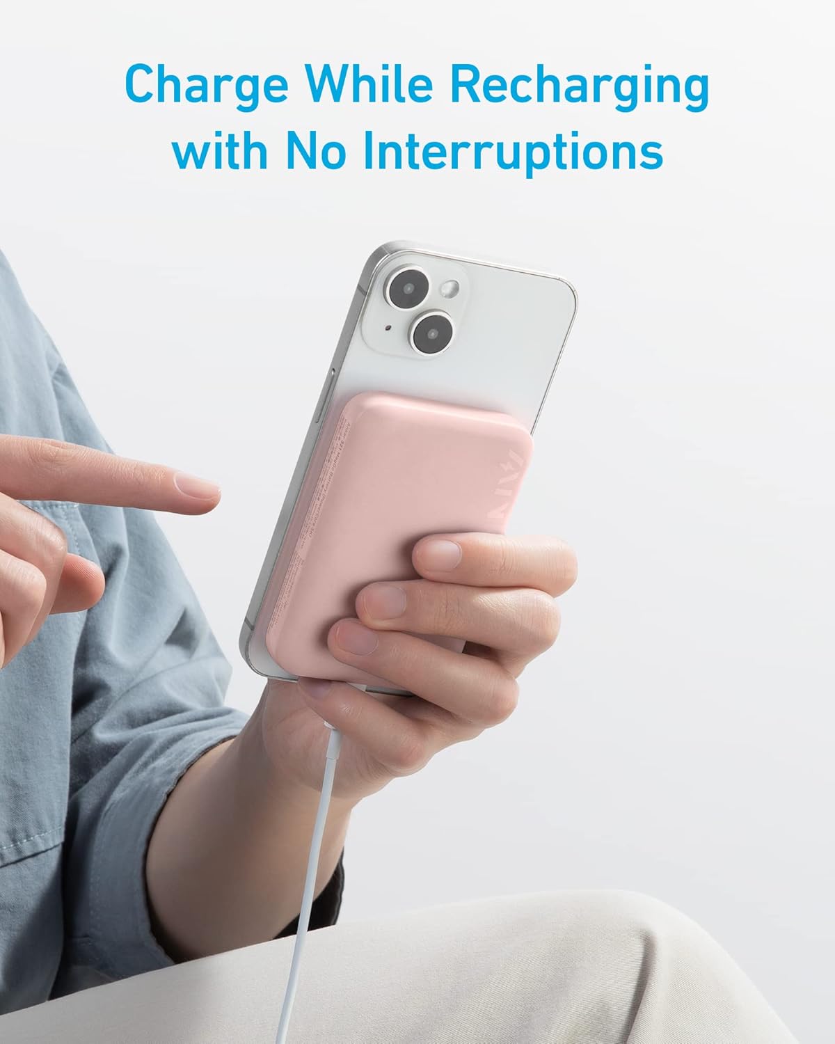 Cargador portátil inalámbrico magnético e celulars rosado