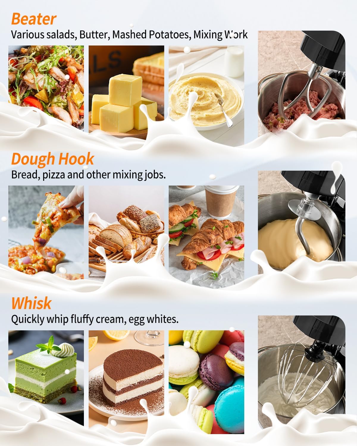 Batidora de pie MIGECON, 5.26 QT, 10 velocidades, acero inoxidable