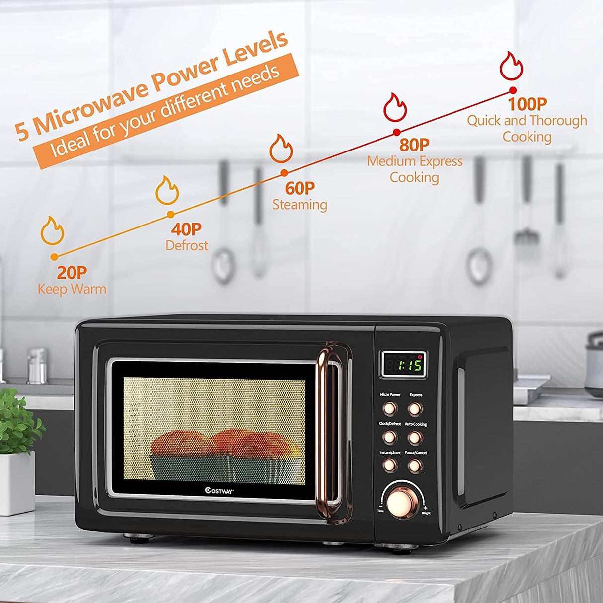 Horno Microondas Compacto Moccha 0.7Cu.ft 700W, Funciones