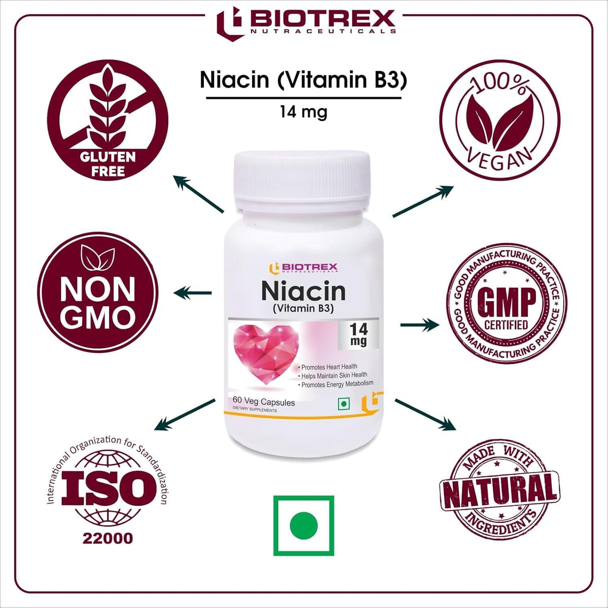 Niacin 14mg + Inositol 50mg Suplemento Veg 60 cápsulas