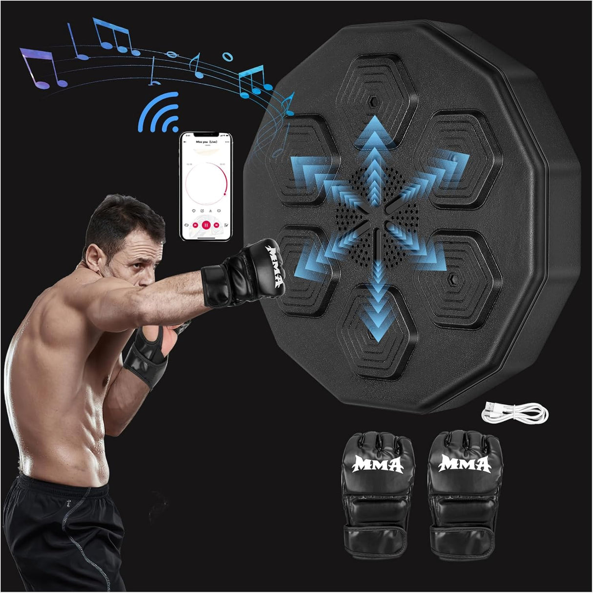 Máquina de entrenamiento de boxeo luz LED recargable