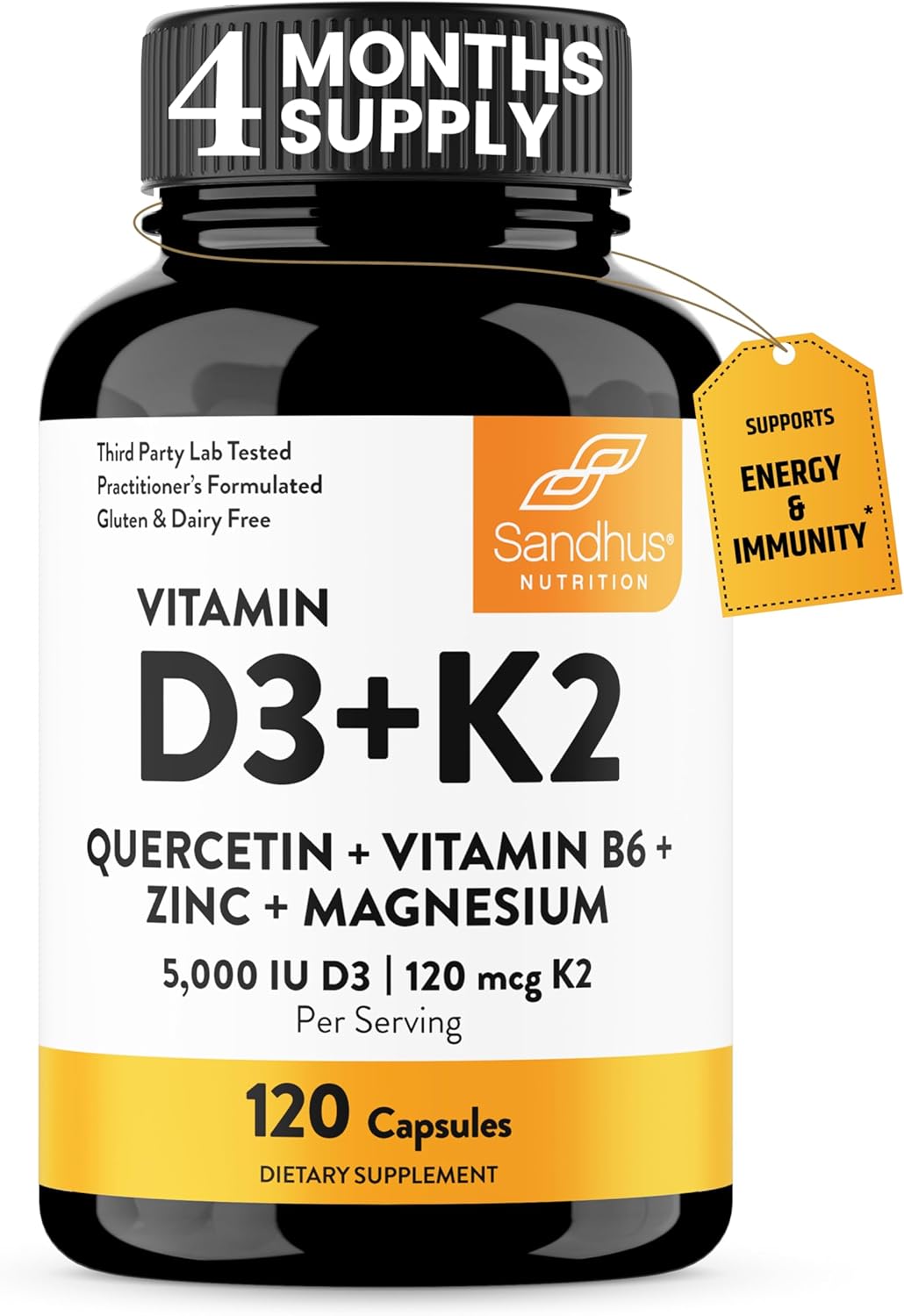 Sandhu Vitamina D3 K2 Magnesio 5000 IU 120 Cápsulas